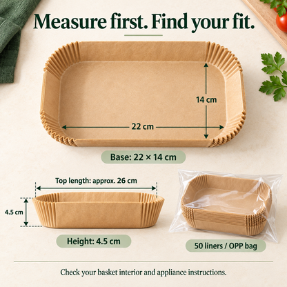 Rectangular liner base and side height measurements