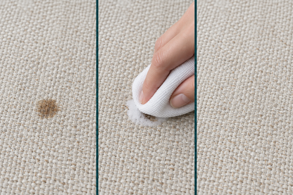 Close view of a fabric spot being blotted with a clean cloth